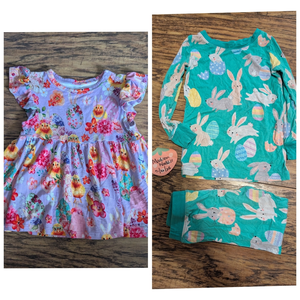 Lot Of 2 Easter Print Posh Peanut Peplum Top And Little Sleepies Long Sleeve PJs